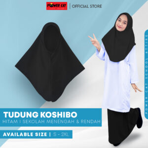 POWER CAT Tudung Sekolah Hitam 2Lapis Licin  | Size S-2XL | Black Koshibo School Uniform Tudung - Image 1