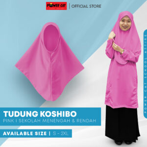 POWER CAT Tudung Sekolah Merah Jambu 2Lapis Licin  | Size S-2XL | Pink Koshibo School Uniform Tudung - Image 1