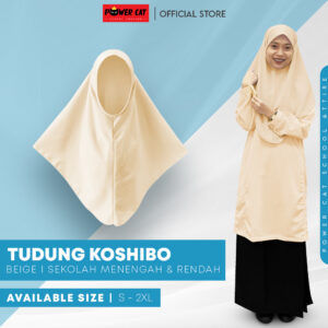 POWER CAT Tudung Sekolah Kuning Air 2Lapis Licin  | Size S-2XL | Beige Koshibo School Uniform Tudung - Image 1