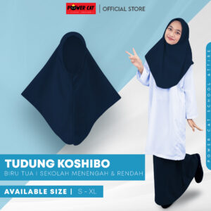 POWER CAT Tudung Sekolah Biru Gelap 2Lapis Licin  | Size S-2XL | Navy Blue Koshibo School Uniform Tudung - Image 1