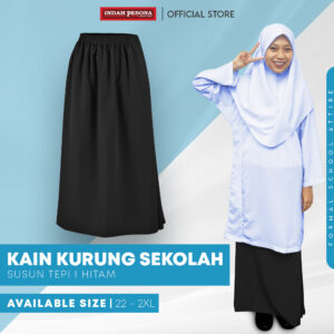POWER CAT Kain Kurung Sekolah Hitam Licin Susun Tepi | Size 26-2XL | Black School Uniform Koshibo Kurung Skirt