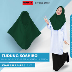 POWER CAT Tudung Sekolah Hijau Tua 2Lapis Licin  | Size S-2XL | Emerald Green Koshibo School Uniform Tudung - Image 1