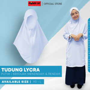 POWER CAT Tudung Putih Nila Sekolah Selapis Lycra | Size XS-L | School Uniform Tudung - Image 1