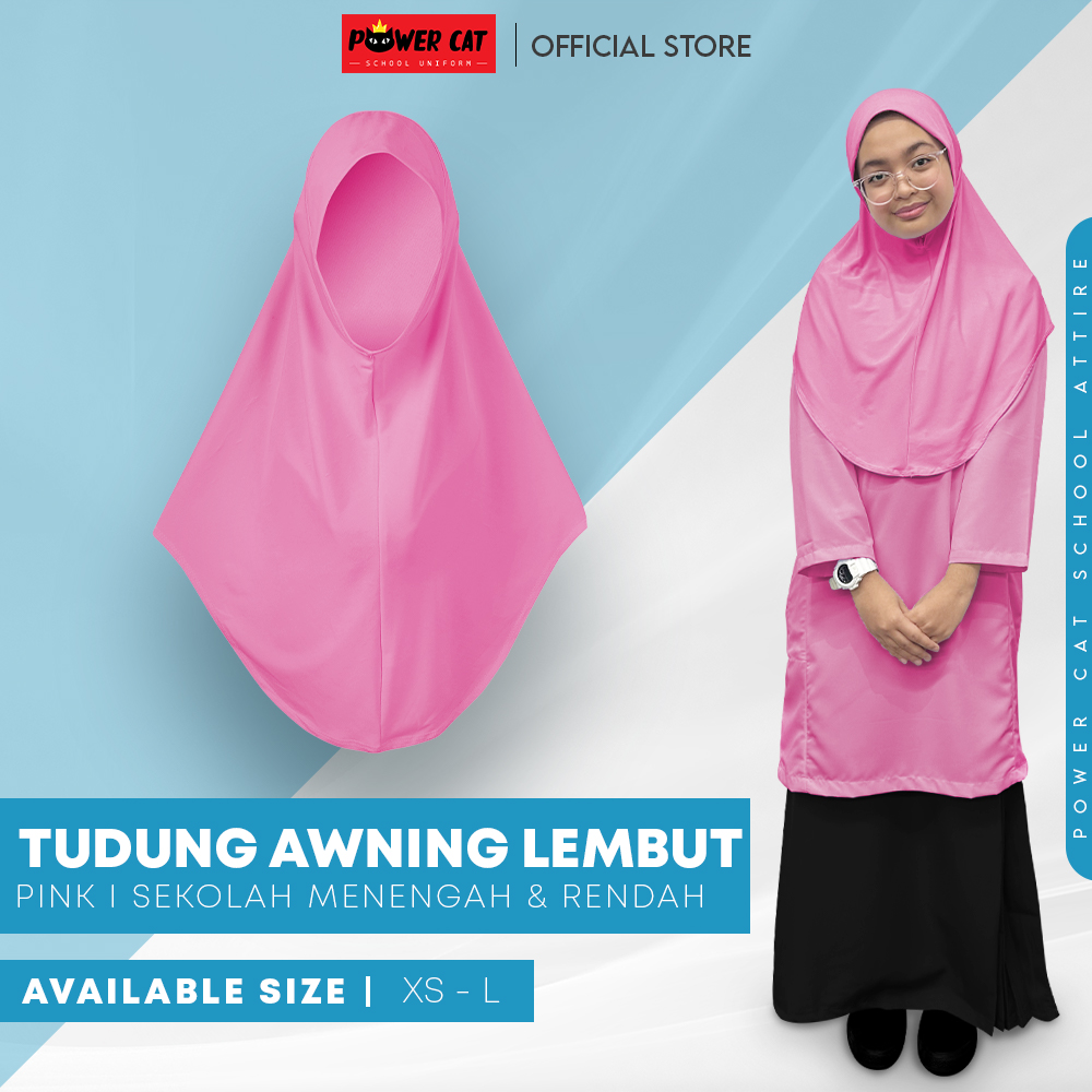 POWER CAT Tudung Sekolah Merah Jambu Selapis Owning Lembut | Size XS-L | Pink Colour School Uniform Tudung One Layer