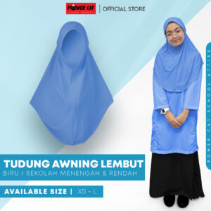 POWER CAT Tudung Sekolah Biru Selapis Owning Lembut | Size XS-L | Blue Colour School Uniform Tudung One Layer - Image 1