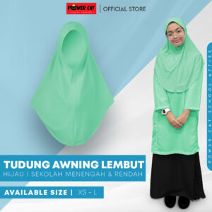 POWER CAT Tudung Sekolah Hijau Muda Selapis Owning Lembut | Size XS-L | Green Colour School Uniform Tudung One Layer - Image 1