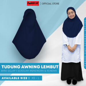 POWER CAT Tudung Sekolah Biru Gelap Selapis Owning Lembut | Size XS-L | Navy Blue Colour School Uniform Tudung One Layer - Image 1