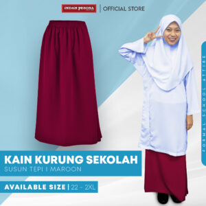 POWER CAT Kain Kurung Sekolah Merun Licin Susun Tepi | Size 26-2XL | Maroon School Uniform Koshibo Kurung Skirt