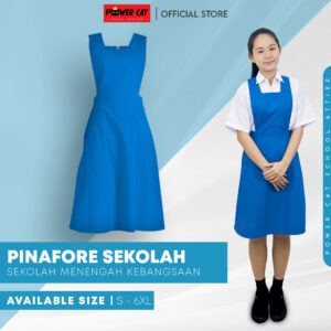 POWER CAT Pinafore Sekolah Menengah Perempuan Biru SMK Cotton | Size: 24-46 | Girls School Uniform Pinafore Blue SMK