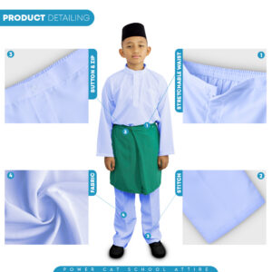 POWER CAT Seluar Baju Melayu Sekolah Putih Nila Licin Koshibo | Size 22-3XL | School Uniform White Nila Baju Melayu Pants - Image 4