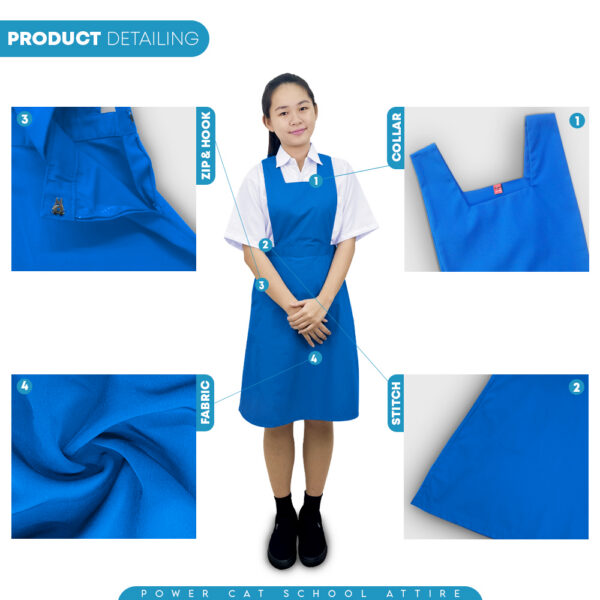 POWER CAT Pinafore Sekolah Menengah Perempuan Biru SMK Cotton | Size: 24-46 | Girls School Uniform Pinafore Blue SMK