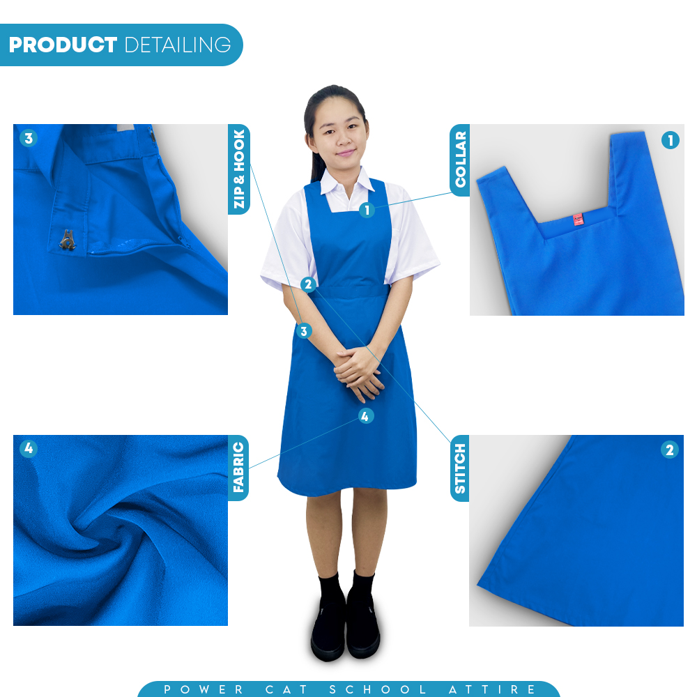 POWER CAT Pinafore Sekolah Menengah Perempuan Biru SMK Cotton | Size: 24-46 | Girls School Uniform Pinafore Blue SMK - Image 5