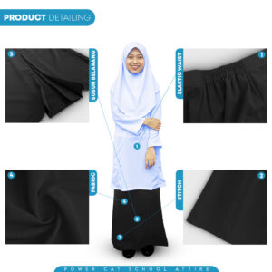 POWER CAT Kain Kurung Sekolah Hitam Koshibo Susun Belakang | Size 28-3XL | Black School Uniform Kurung Skirt with Zip - Image 5