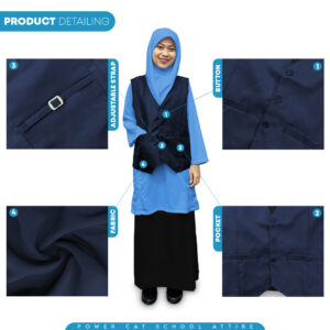POWER CAT Vest Sekolah Biru Gelap | Size S-6XL | Navy Blue School Uniform Vest - Image 5