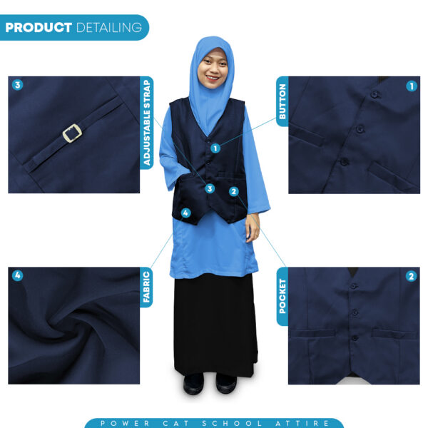 POWER CAT Vest Sekolah Biru Gelap | Size S-6XL | Navy Blue School Uniform Vest