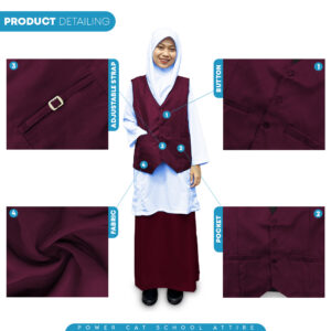 POWER CAT Vest Sekolah Merun | Size S-6XL | Maroon School Uniform Vest - Image 5