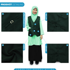 POWER CAT Vest Sekolah Hijau Tua | Size S-6XL | Dark Green School Uniform Vest - Image 5