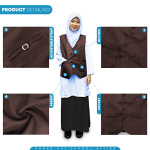 POWER CAT Vest Sekolah Coklat | Size S-6XL | Brown School Uniform Vest - Image 5