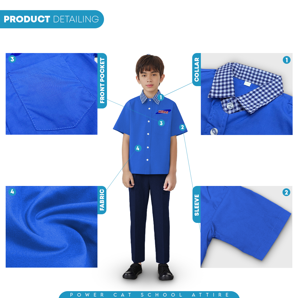 POWER CAT Set Baju Tadika KEMAS Budak Lelaki | Size : S-XL | Boys Child Tadika KEMAS School Uniform Set