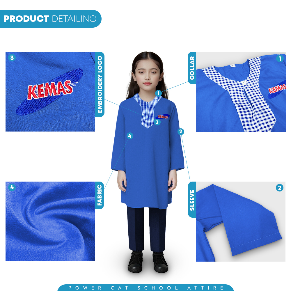 POWER CAT Sepasang Baju Tadika KEMAS Budak Perempuan| Size : S-XL | Girls Child Tadika KEMAS School Uniform Set