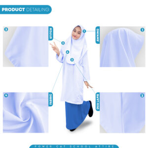 POWER CAT Tudung Sekolah Putih Nila 2 Lapis Licin | Size S-2XL | White Nila Koshibo School Uniform Tudung - Image 5