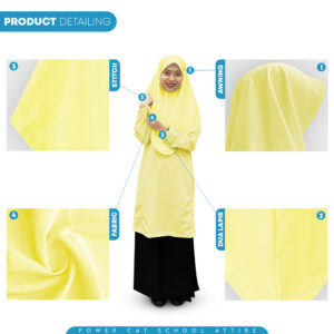 POWER CAT Tudung Sekolah Kuning 2Lapis Licin  | Size S-2XL | Yellow Koshibo School Uniform Tudung - Image 5