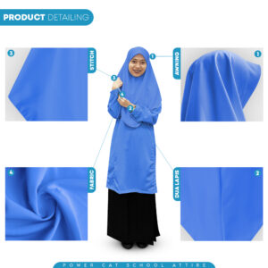 POWER CAT Tudung Sekolah Biru 2Lapis Licin  | Size S-2XL | Blue Koshibo School Uniform Tudung - Image 5