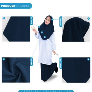 POWER CAT Tudung Sekolah Biru Gelap 2Lapis Licin  | Size S-2XL | Navy Blue Koshibo School Uniform Tudung - Image 5