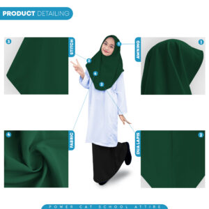 POWER CAT Tudung Sekolah Hijau Tua 2Lapis Licin  | Size S-2XL | Emerald Green Koshibo School Uniform Tudung - Image 5