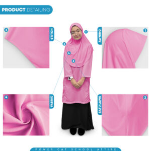 POWER CAT Tudung Sekolah Merah Jambu Selapis Owning Lembut | Size XS-L | Pink Colour School Uniform Tudung One Layer - Image 5