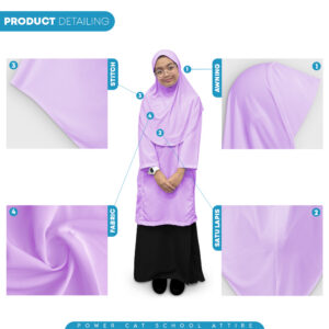 POWER CAT Tudung Sekolah Ungu Selapis Owning Lembut | Size XS-L | Purple Colour School Uniform Tudung One Layer - Image 5