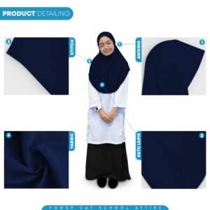 POWER CAT Tudung Sekolah Biru Gelap Selapis Owning Lembut | Size XS-L | Navy Blue Colour School Uniform Tudung One Layer - Image 5