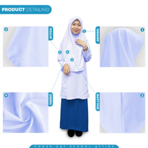 POWER CAT Tudung Putih Labuh 2 Lapis Licin | Size S-XL | White School Uniform Tudung Two Layer | School Hijab - Image 5