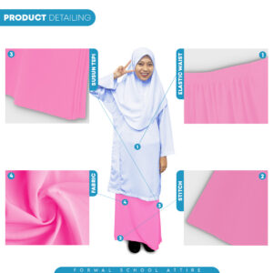 POWER CAT Kain Kurung Sekolah Merah Jambu Licin Susun Tepi | Size 26-2XL | Pink School Uniform Koshibo Kurung Skirt - Image 5