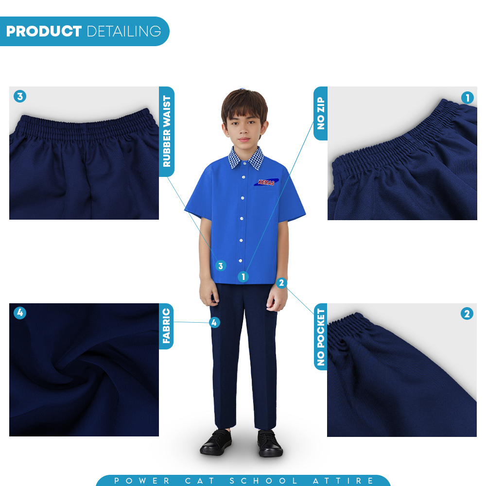 POWER CAT Set Baju Tadika KEMAS Budak Lelaki | Size : S-XL | Boys Child Tadika KEMAS School Uniform Set