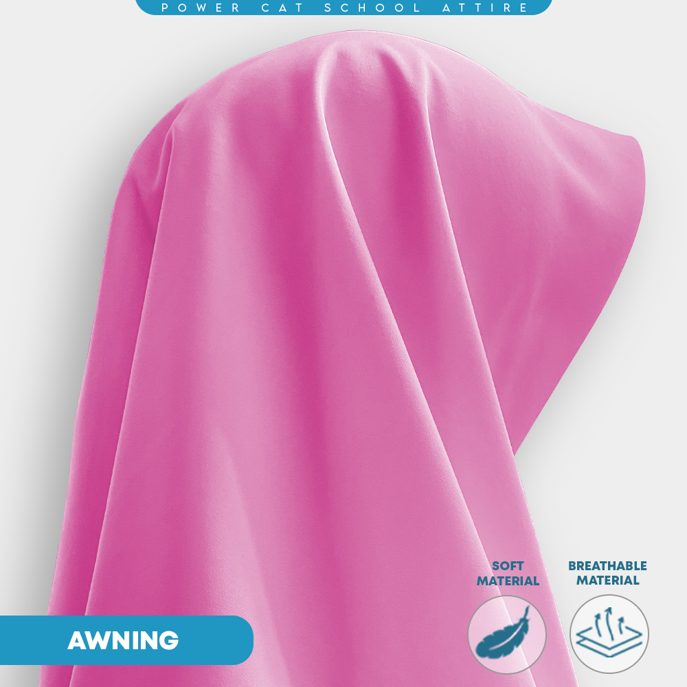 POWER CAT Tudung Sekolah Merah Jambu 2Lapis Licin  | Size S-2XL | Pink Koshibo School Uniform Tudung