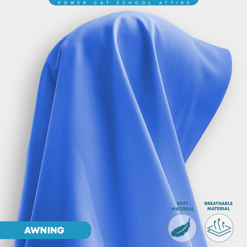 POWER CAT Tudung Sekolah Biru 2Lapis Licin | Size S-2XL | Blue Koshibo School Uniform Tudung