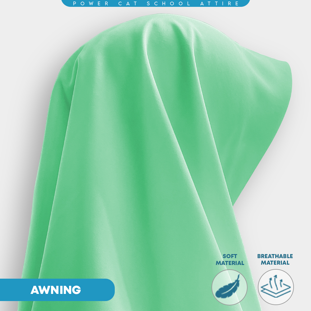 POWER CAT Tudung Sekolah Hijau Muda 2Lapis Licin | Size S-2XL | Green Koshibo School Uniform Tudung