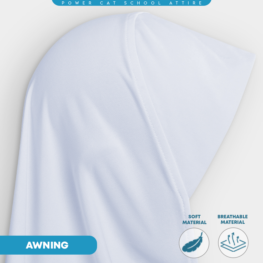 POWER CAT Tudung Sekolah Putih Nila Selapis Owning Lembut | Size XS-L | White Nila School Uniform Tudung