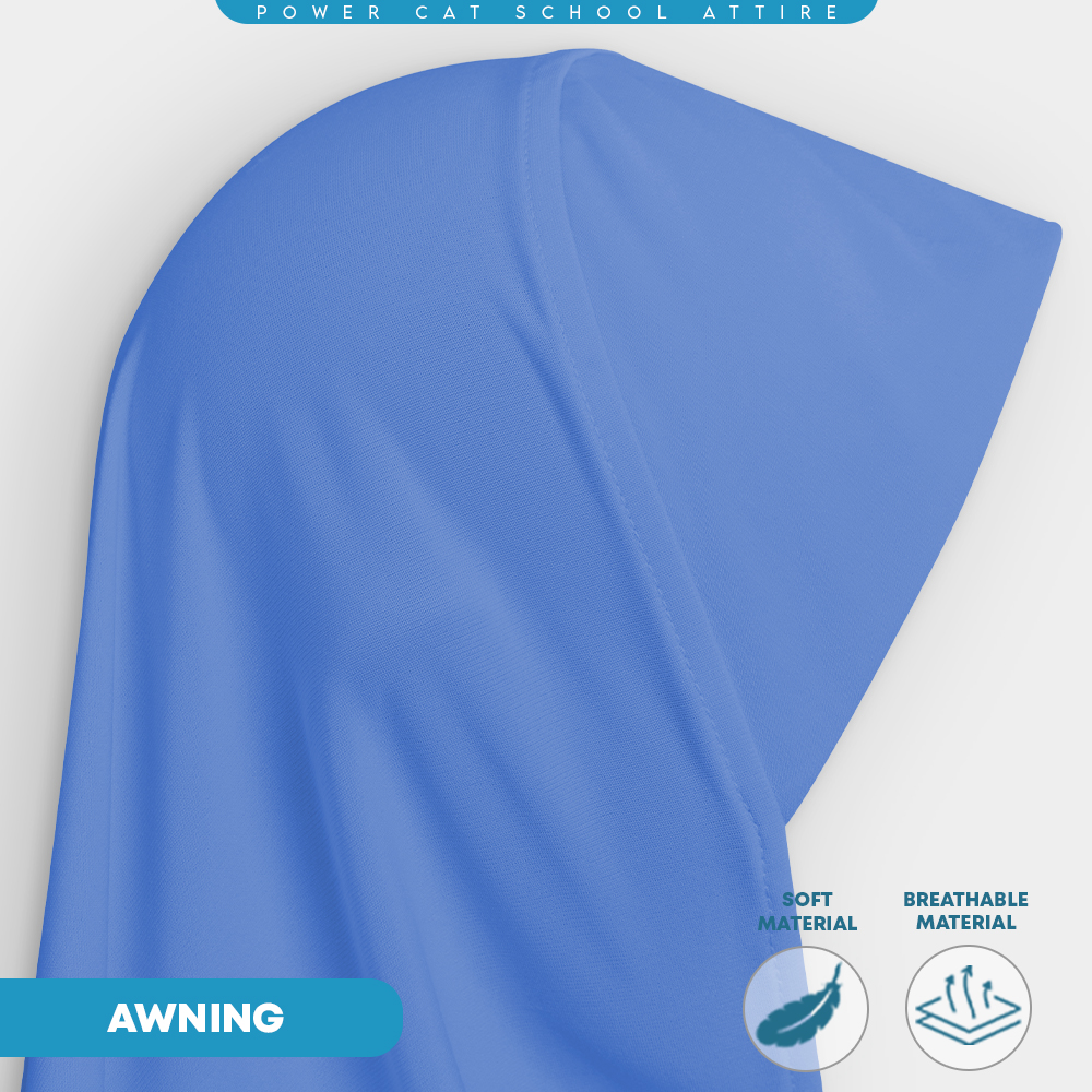 POWER CAT Tudung Sekolah Biru Selapis Owning Lembut | Size XS-L | Blue Colour School Uniform Tudung One Layer