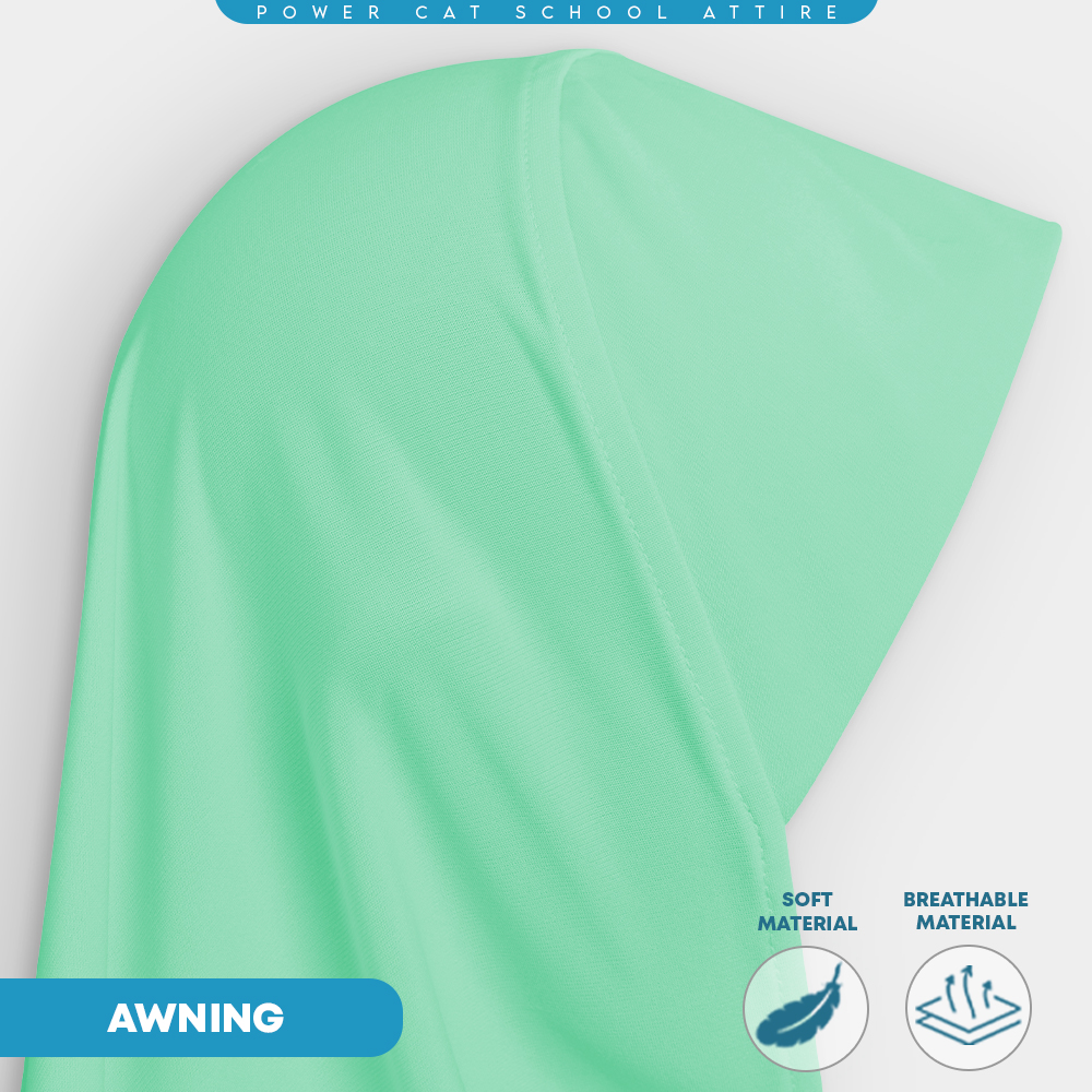 POWER CAT Tudung Sekolah Hijau Muda Selapis Owning Lembut | Size XS-L | Green Colour School Uniform Tudung One Layer