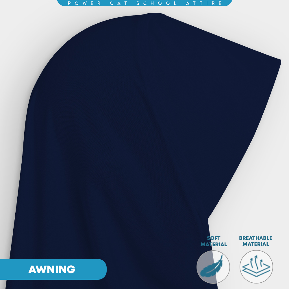 POWER CAT Tudung Sekolah Biru Gelap Selapis Owning Lembut | Size XS-L | Navy Blue Colour School Uniform Tudung One Layer