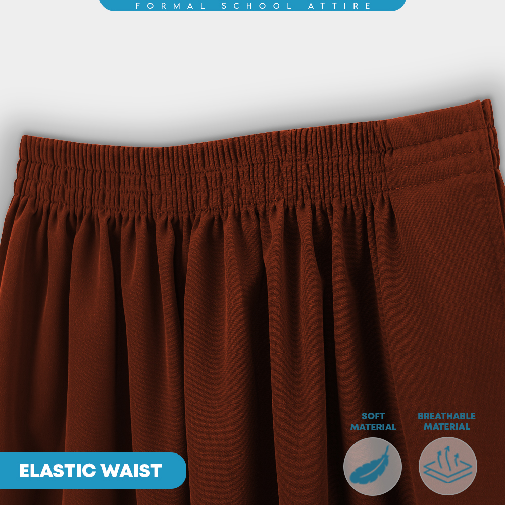 POWER CAT Kain Kurung Sekolah Coklat Licin Susun Tepi | Size 26-2XL | Brown School Uniform Koshibo Kurung Skirt - Image 6