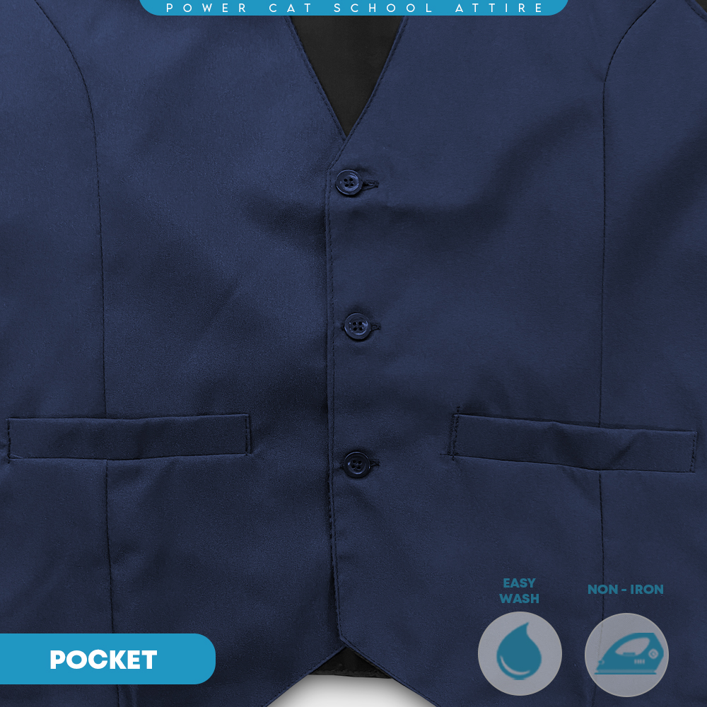 POWER CAT Vest Sekolah Biru Gelap | Size S-6XL | Navy Blue School Uniform Vest - Image 6