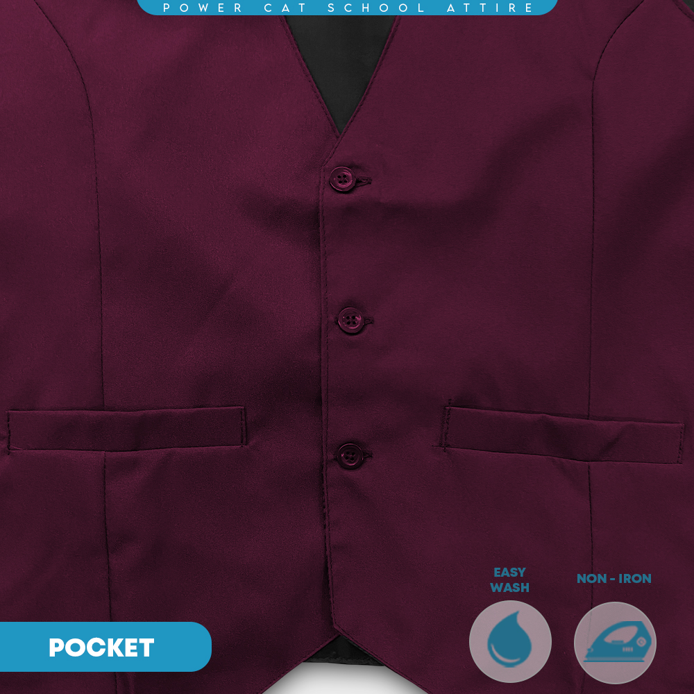 POWER CAT Vest Sekolah Merun | Size S-6XL | Maroon School Uniform Vest - Image 6