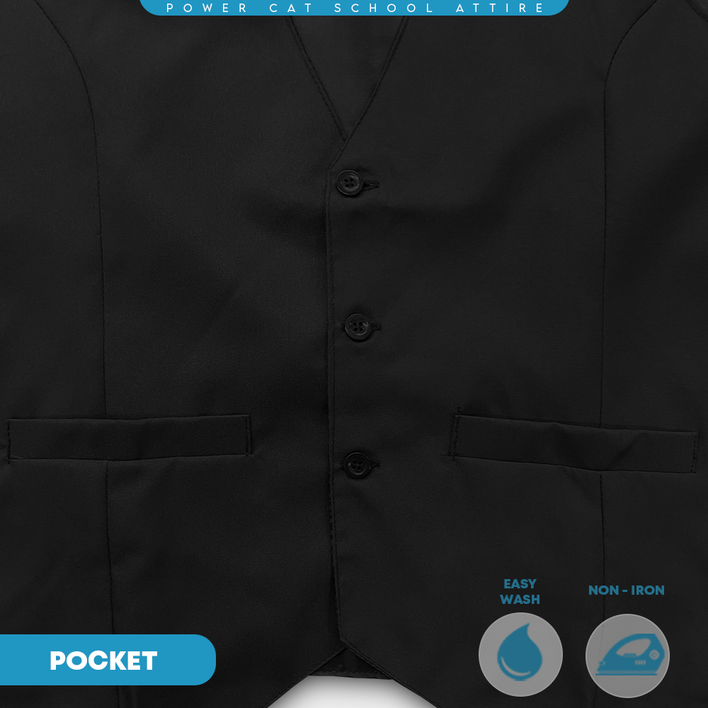 POWER CAT Vest Sekolah Hitam | Size S-6XL | Black School Uniform Vest - Image 6