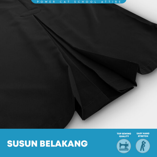 POWER CAT Kain Kurung Sekolah Hitam Koshibo Susun Belakang | Size 28-3XL | Black School Uniform Kurung Skirt with Zip