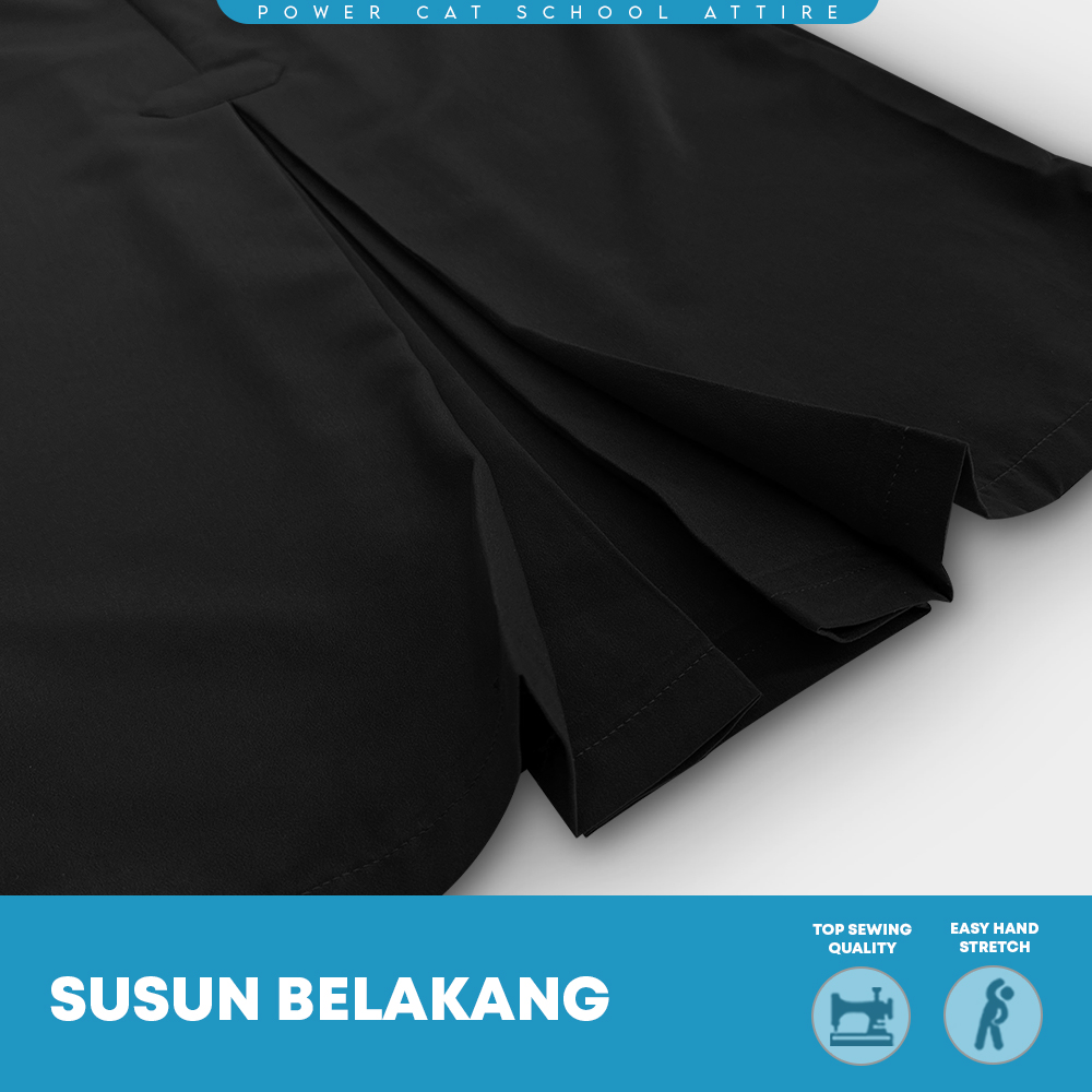 POWER CAT Kain Kurung Sekolah Hitam Koshibo Susun Belakang | Size 28-3XL | Black School Uniform Kurung Skirt with Zip - Image 7