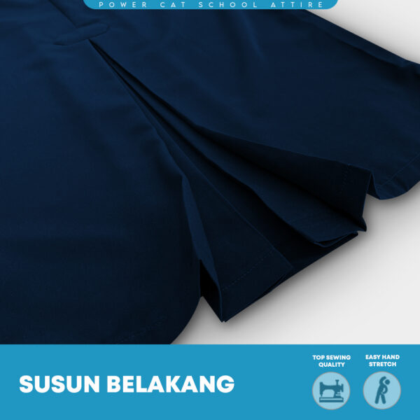 POWER CAT Kain Kurung Sekolah Biru Gelap Koshibo Susun Belakang | Size 28-3XL | Navy Blue School Uniform Kurung Skirt with Zip