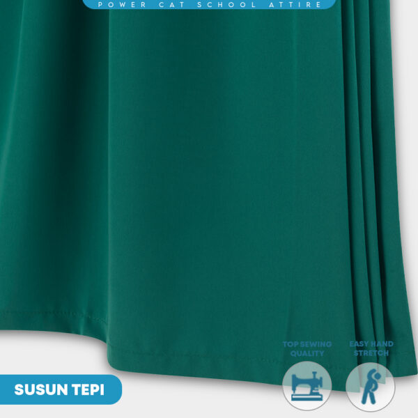 POWER CAT Kain Kurung Sekolah Hijau Agama Koshibo Susun Tepi | Size 22-2XL | Green School Uniform Kurung Skirt